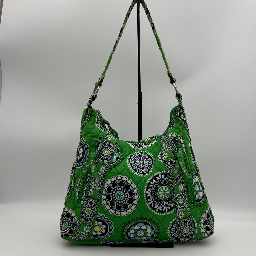 Vera Bradley Go Wild Quilted Cotton Shoulder Bag Green Floral Medallion Hobo